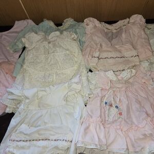 Tailor Vintage Babydoll Dress in Pink and Cream with Ruffled Tiers